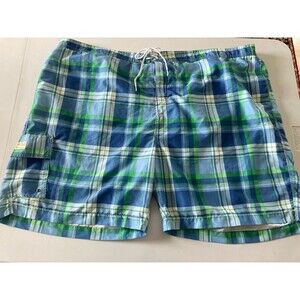 Chaps Men’s Swim Trunks 4X Blue Plaid Pockets Logo NWOTS Lined New Without Tags